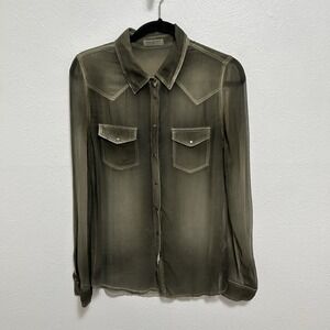 Equipment Femme Sheer Western Style Shirt Blouse Pockets Snap Button Size M